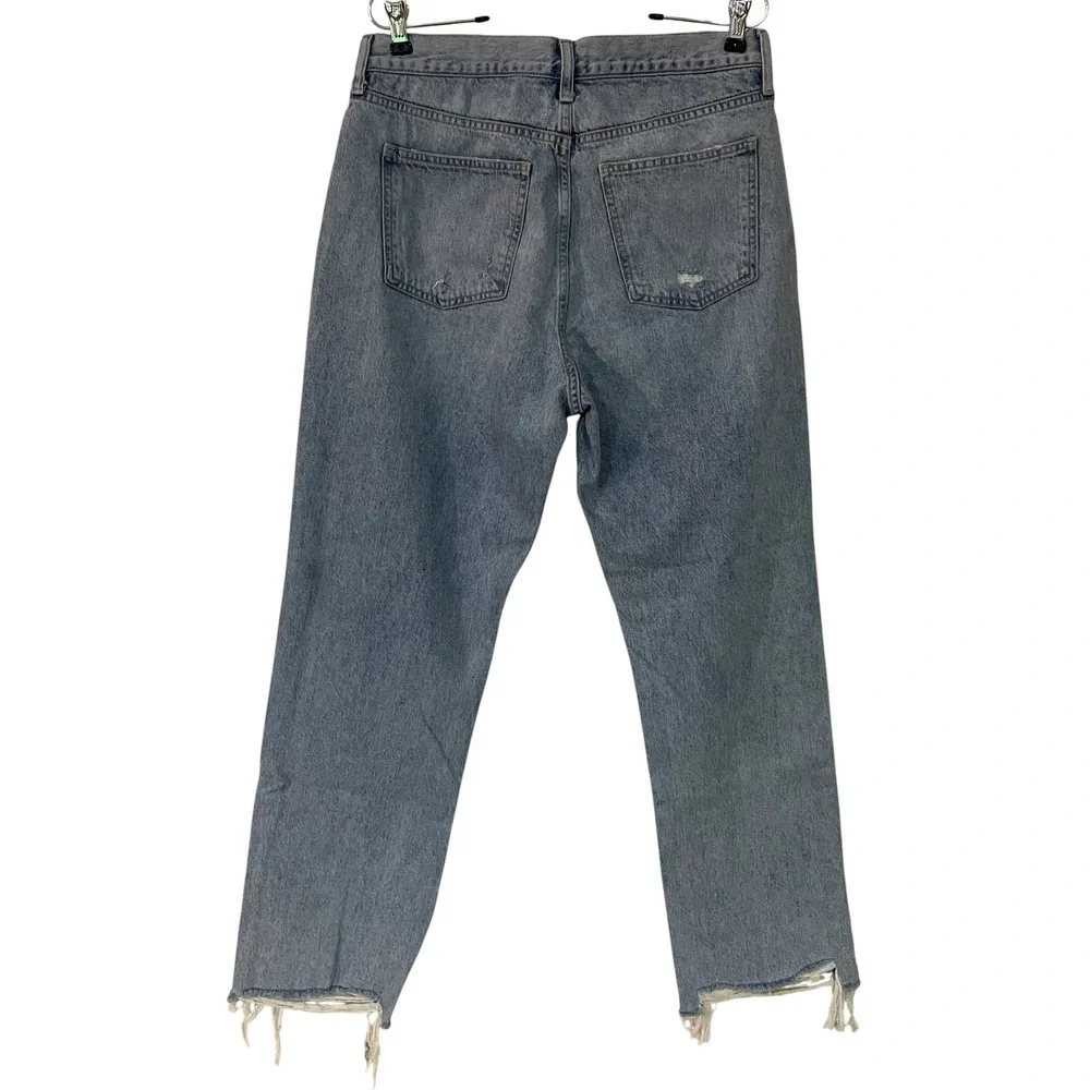 nuuds Curvy High Waisted Straight Leg Distressed Jeans Light Wash Blue Grunge 29